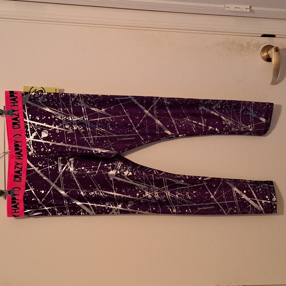 Zumba hyper melt metallic long leggings galaxy purple
